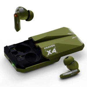 RIGGR Kraken X4 with 13mm Drivers, 40ms Latency, ENC, 60H Battery, Rubber Finish, v5.4 Bluetooth (Army Green, True Wireless)